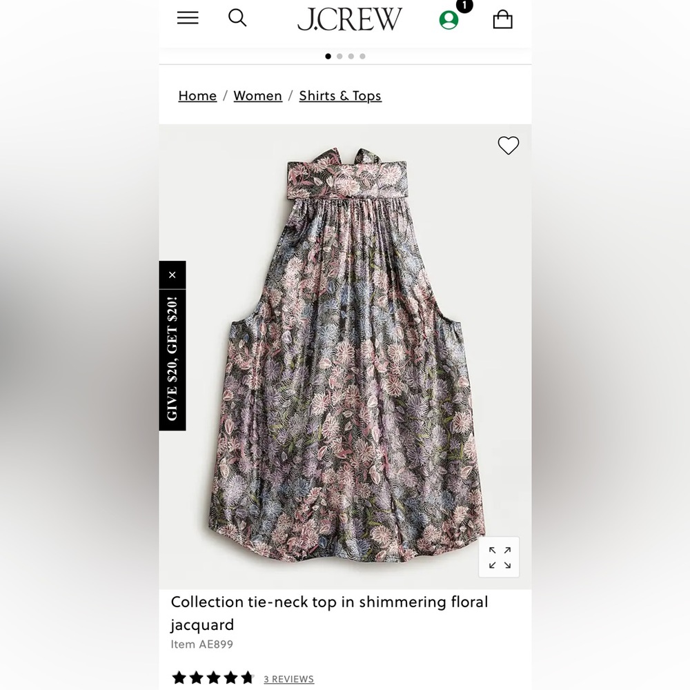 J. Crew Shimmering Floral Tie-Neck Halter Top in Pink and Green